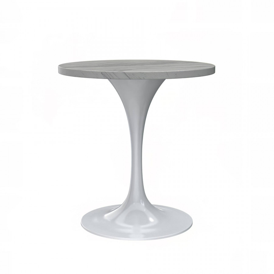 LeisureMod Verve Modern 27" Round Dining Table with Resin Top and White Steel Pedestal Base - White