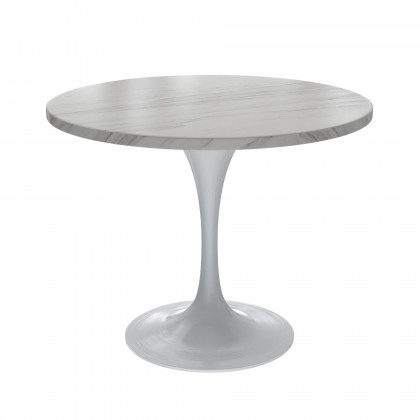 LeisureMod - Verve Modern 36" Round Dining Table with Stone Top and White Steel Pedestal Base