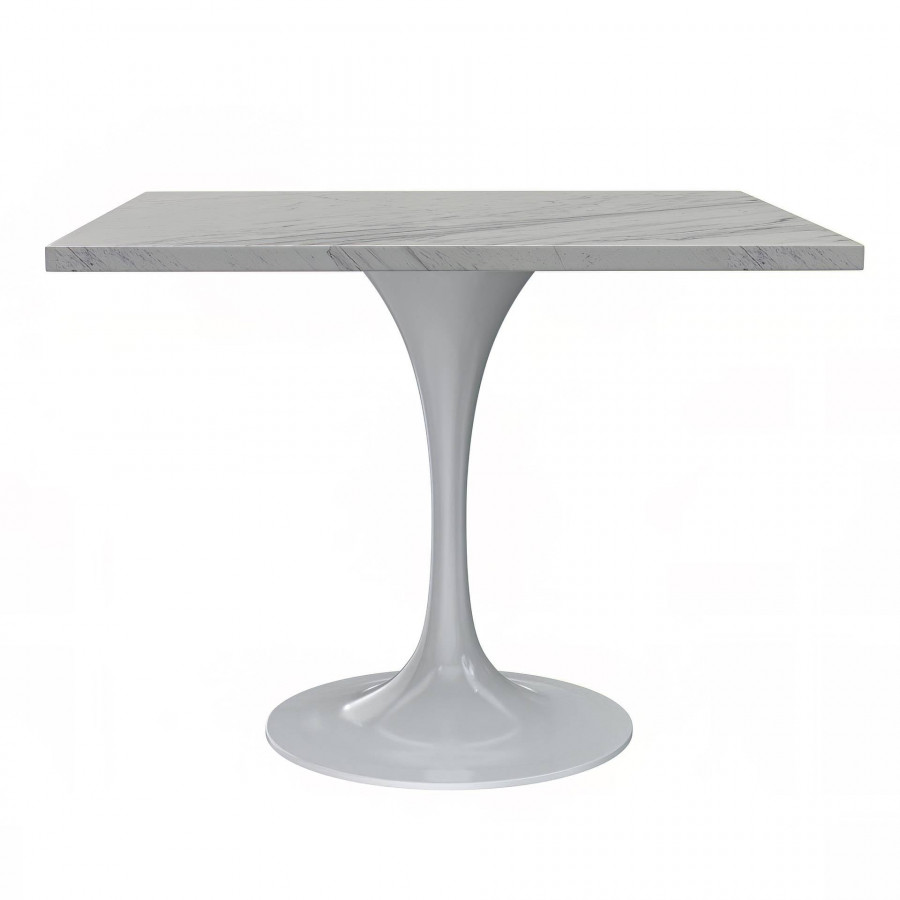 LeisureMod Verve Modern 36" Square Dining Table with Resin Top and White Steel Base - White