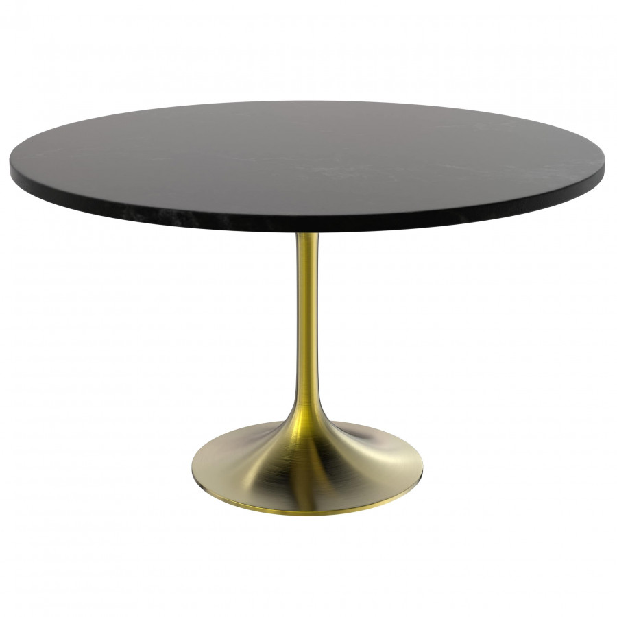 LeisureMod Verve Modern 48" Round Dining Table with MDF Top and Brushed Gold Pedestal Base - Black