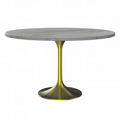 LeisureMod - Verve Modern 27" Round Dining Table with Resin Top and White Steel Pedestal Base