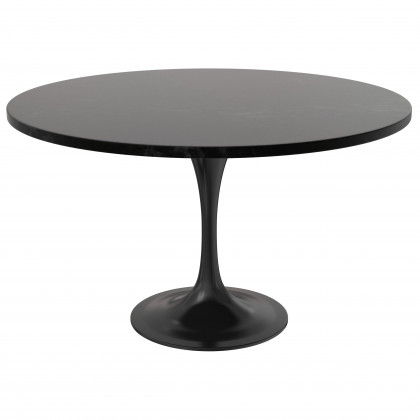 LeisureMod - Verve Modern 27" Round Dining Table with MDF Top and Black Steel Pedestal Base