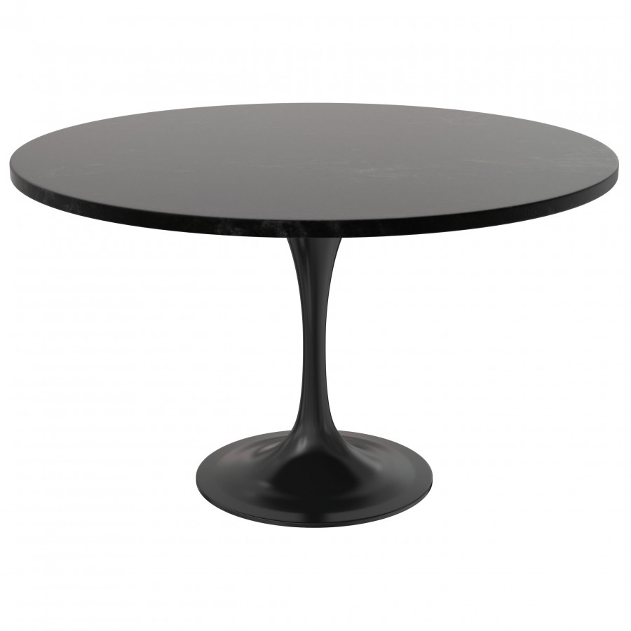 LeisureMod Verve Modern 48" Round Dining Table with MDF Top and Black Steel Pedestal Base - Black