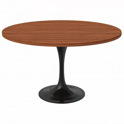 LeisureMod - Verve Modern 27" Round Dining Table with MDF Top and Black Steel Pedestal Base