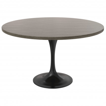 LeisureMod - Verve Modern 27" Round Dining Table with MDF Top and Black Steel Pedestal Base