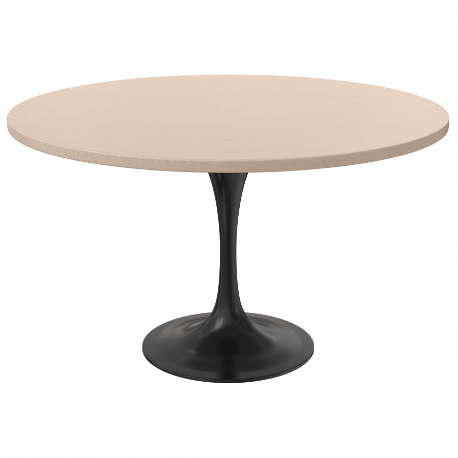 LeisureMod - Verve Modern 27" Round Dining Table with MDF Top and Black Steel Pedestal Base