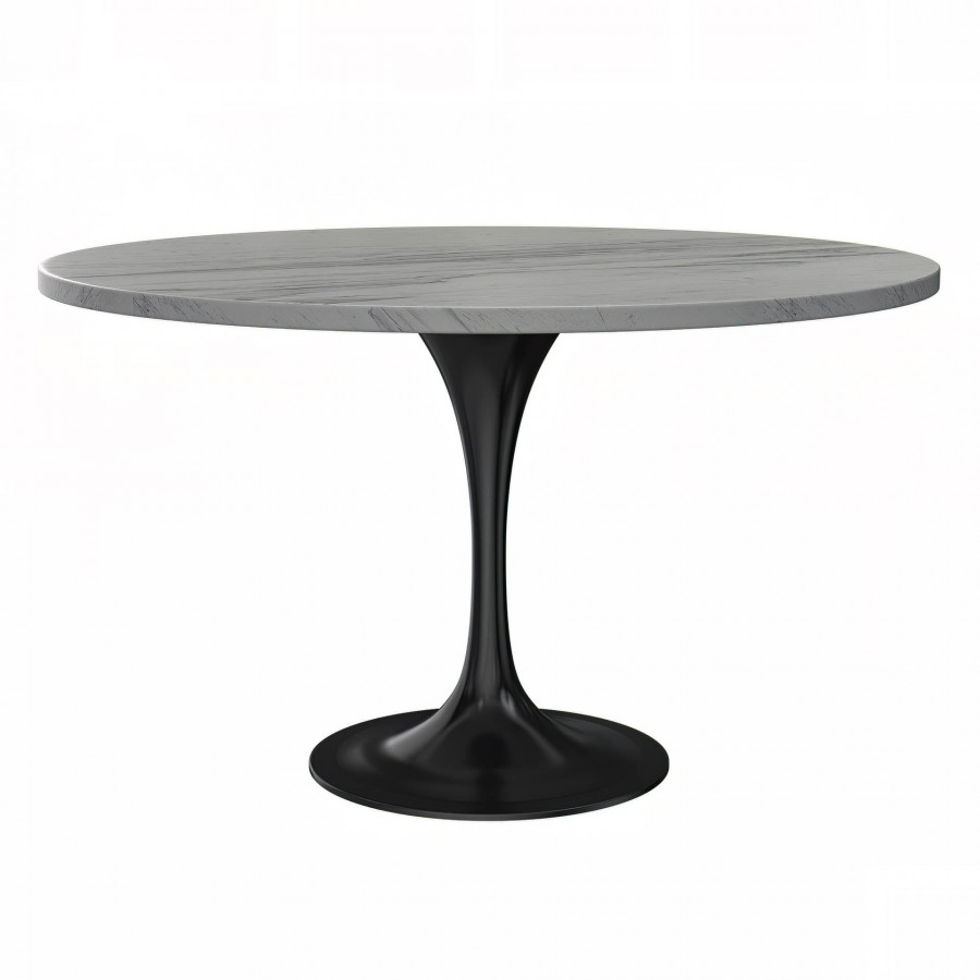 LeisureMod Verve Modern 48" Round Dining Table with Resin Top and Black Pedestal Base - White