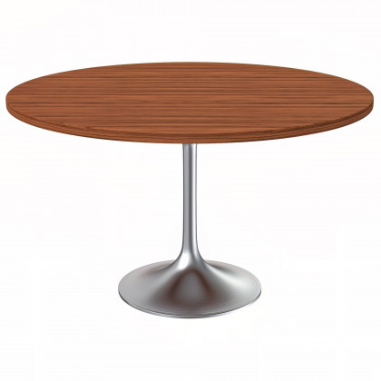 LeisureMod - Verve Modern 27" Round Dining Table with MDF Top and Brushed Chrome Pedestal Base