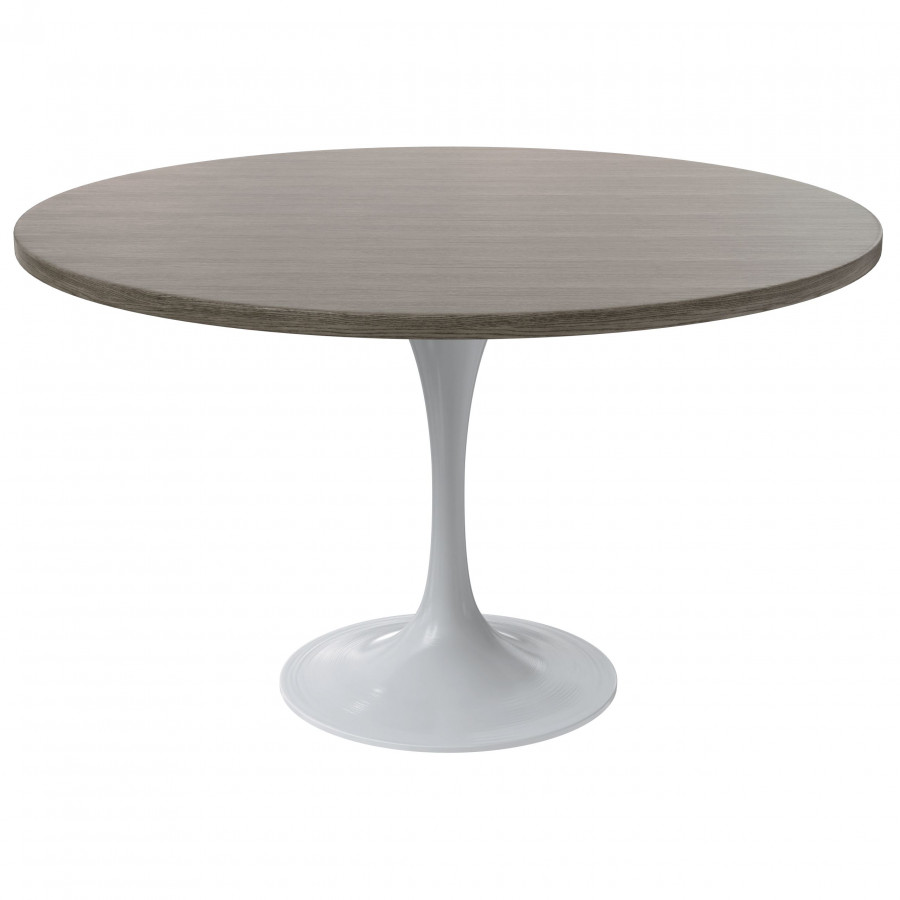 LeisureMod Verve Modern Round Dining Table with 48" MDF Tabletop and White Steel Pedestal Base - Dark Maple