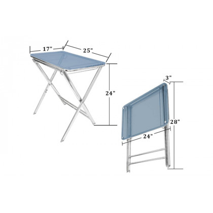 LeisureMod Victorian Foldable End Side Table Tray - Transparent Blue