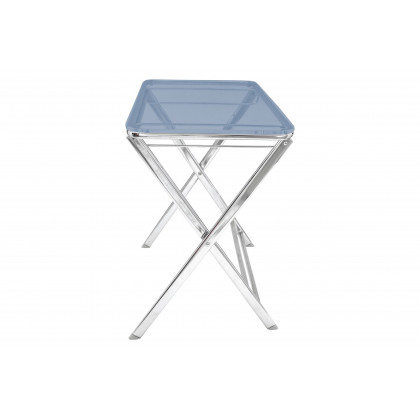 LeisureMod Victorian Foldable End Side Table Tray - Transparent Blue