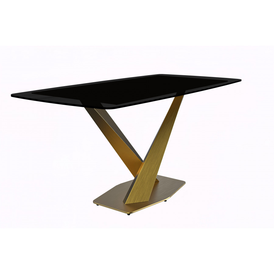 LeisureMod Voren Modern Dining Table with 55" Rectangular Glass Top and Gold Stainless Steel Base - Black