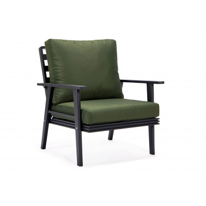 LeisureMod Walbrooke Modern Black Patio Conversation With Square Fire Pit & Tank Holder - Green