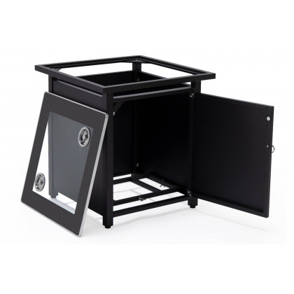 LeisureMod Walbrooke Modern Black Patio Conversation With Square Fire Pit & Tank Holder - Red