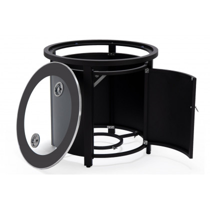 LeisureMod Walbrooke Modern Black Patio Conversation With Round Fire Pit & Tank Holder - Beige