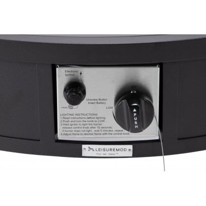LeisureMod Walbrooke Modern Black Patio Conversation With Round Fire Pit & Tank Holder - Light Gray