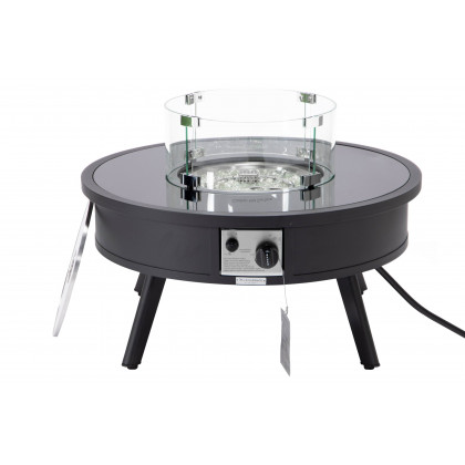 LeisureMod Walbrooke Modern Outdoor Round Fire Pit Table with Powder-Coated Aluminum Frame - Black