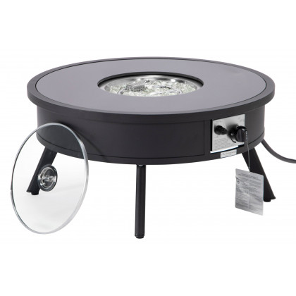 LeisureMod Walbrooke Modern Outdoor Round Fire Pit Table with Powder-Coated Aluminum Frame - Black