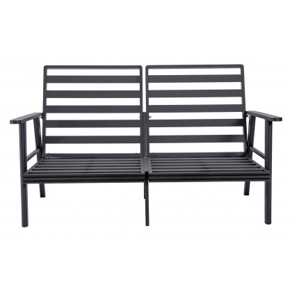 LeisureMod Walbrooke Modern Outdoor Patio Loveseat with Black Aluminum Frame and Removable Cushions - Beige