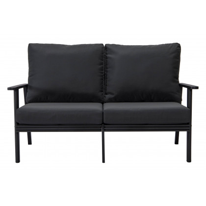 LeisureMod Walbrooke Modern Outdoor Patio Loveseat with Black Aluminum Frame and Removable Cushions - Charcoal