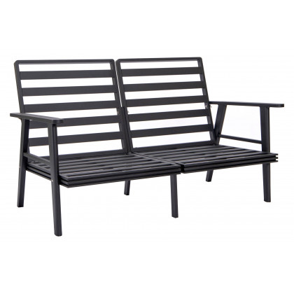 LeisureMod Walbrooke Modern Outdoor Patio Loveseat with Black Aluminum Frame and Removable Cushions - Light Gray