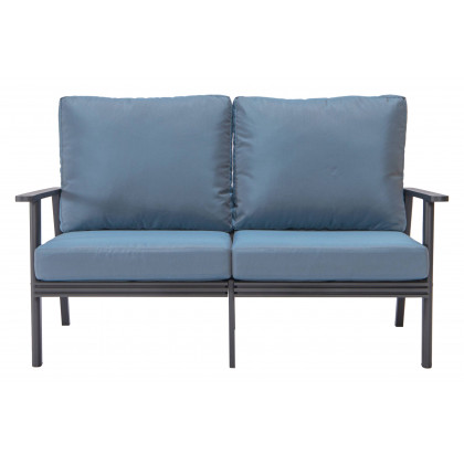 LeisureMod Walbrooke Modern Outdoor Patio Loveseat with Black Aluminum Frame and Removable Cushions - Navy Blue