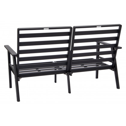 LeisureMod Walbrooke Modern Outdoor Patio Loveseat with Black Aluminum Frame and Removable Cushions - Navy Blue