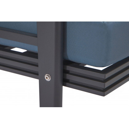 LeisureMod Walbrooke Modern Outdoor Patio Loveseat with Black Aluminum Frame and Removable Cushions - Navy Blue