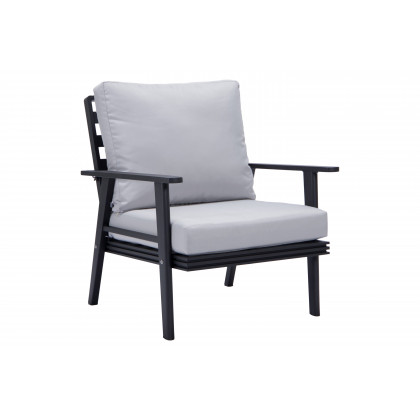 LeisureMod Walbrooke Modern 3-Piece Outdoor Patio Set with Black Aluminum Frame - Light Gray