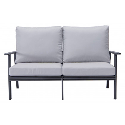 LeisureMod Walbrooke Modern 3-Piece Outdoor Patio Set with Black Aluminum Frame - Light Gray