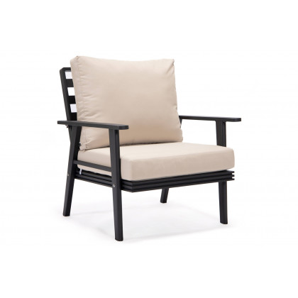 LeisureMod Walbrooke Modern Black Patio Conversation With Square Fire Pit With Slats Design & Tank Holder - Beige