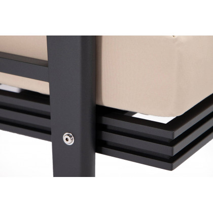 LeisureMod Walbrooke Modern Black Patio Conversation With Square Fire Pit With Slats Design & Tank Holder - Beige