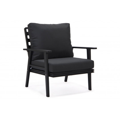LeisureMod Walbrooke Modern Black Patio Conversation With Square Fire Pit With Slats Design & Tank Holder - Charcoal