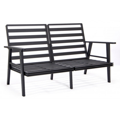 LeisureMod Walbrooke Modern Black Patio Conversation With Square Fire Pit With Slats Design & Tank Holder - Charcoal