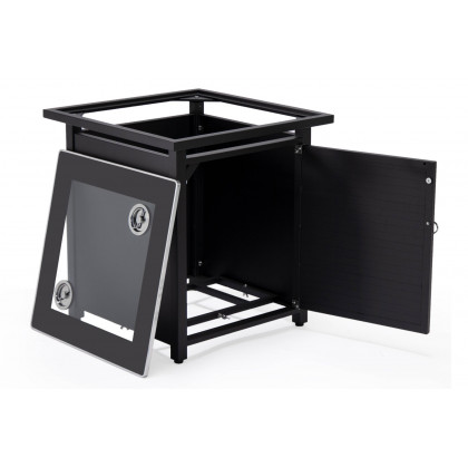 LeisureMod Walbrooke Modern Black Patio Conversation With Square Fire Pit With Slats Design & Tank Holder - Charcoal