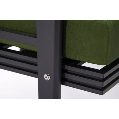 LeisureMod Walbrooke Modern Black Patio Conversation With Square Fire Pit With Slats Design & Tank Holder - Green