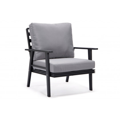 LeisureMod Walbrooke Modern Black Patio Conversation With Square Fire Pit With Slats Design & Tank Holder - Gray