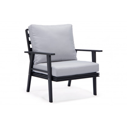 LeisureMod Walbrooke Modern Black Patio Conversation With Square Fire Pit With Slats Design & Tank Holder - Light Gray