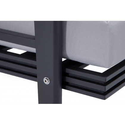 LeisureMod Walbrooke Modern Black Patio Conversation With Square Fire Pit With Slats Design & Tank Holder - Light Gray