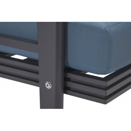 LeisureMod Walbrooke Modern Black Patio Conversation With Square Fire Pit With Slats Design & Tank Holder - Navy Blue