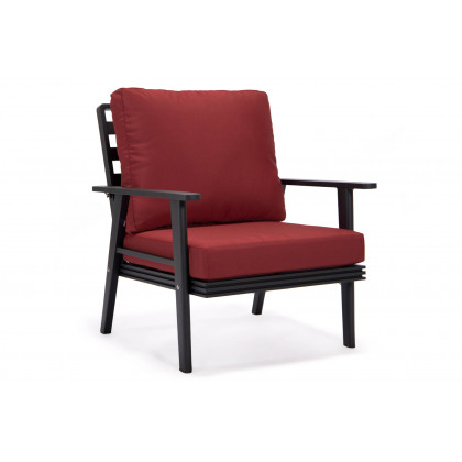LeisureMod Walbrooke Modern Black Patio Conversation With Square Fire Pit With Slats Design & Tank Holder - Red
