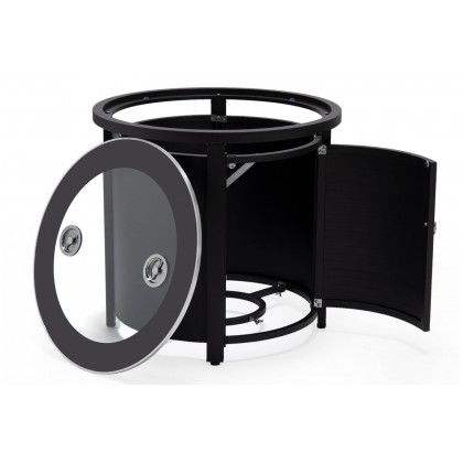 LeisureMod Walbrooke Modern Black Patio Conversation With Round Fire Pit With Slats Design & Tank Holder - Gray