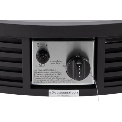 LeisureMod Walbrooke Modern Black Patio Conversation With Round Fire Pit With Slats Design & Tank Holder - Gray