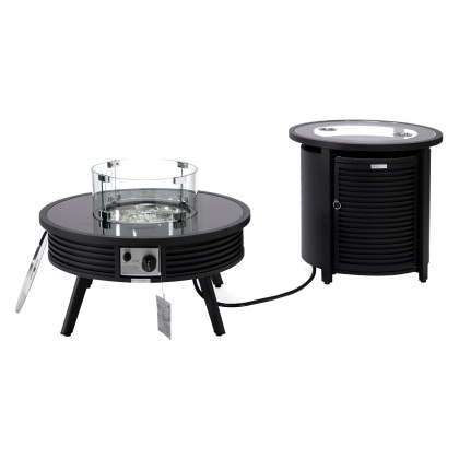 LeisureMod Walbrooke Outdoor Patio Round Fire Pit and Tank Holder with Slats Design - Black