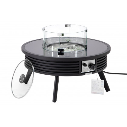 LeisureMod Walbrooke Outdoor Patio Round Fire Pit and Tank Holder with Slats Design - Black