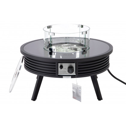 LeisureMod Walbrooke Modern Outdoor Round Fire Pit Table with Powder-Coated Aluminum Frame and Slats Design - Black