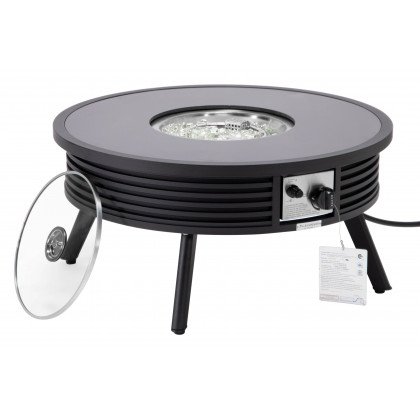 LeisureMod Walbrooke Modern Outdoor Round Fire Pit Table with Powder-Coated Aluminum Frame and Slats Design - Black