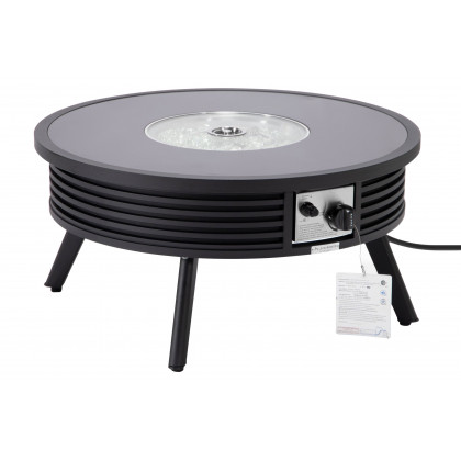 LeisureMod Walbrooke Modern Outdoor Round Fire Pit Table with Powder-Coated Aluminum Frame and Slats Design - Black