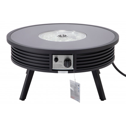 LeisureMod Walbrooke Modern Outdoor Round Fire Pit Table with Powder-Coated Aluminum Frame and Slats Design - Black