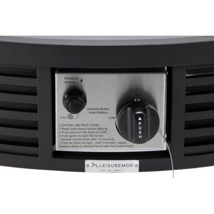 LeisureMod Walbrooke Modern Outdoor Round Fire Pit Table with Powder-Coated Aluminum Frame and Slats Design - Black